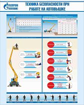 Стенд Техника безопасности при работе на автовышке, плакат, логотип, голубой фон. (800х1 000; Пластик ПВХ 4 мм; Алюминиевый профиль)