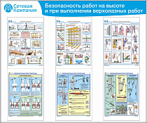 Стенд для ОТ безопасность работ на высоте и при выполнении верхолазных работ, 6 плак. А3 (1 200х1 000; Пластик ПВХ 4 мм, Алюминиевый профиль)